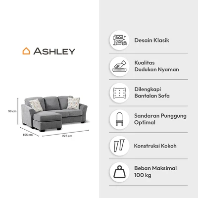 Gambar Ashley Brise-2 Sofa L Sectional Fabric - Abu-Abu