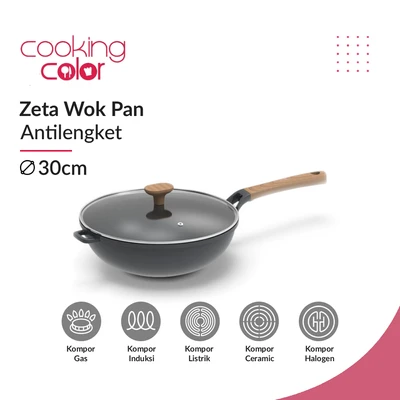Gambar Cooking Color Zeta Wajan Penggorengan Dengan Rak Aluminium 30 cm - Abu-Abu