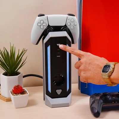Gambar Krisbow Stop Kontak Tower RGB 4 Soket Dengan USB-A & USB-C - Putih