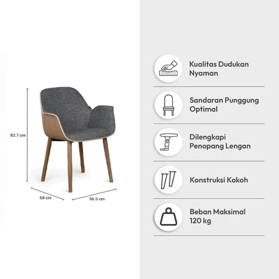 Gambar Informa Sawara Kursi Berlengan Dengan Cushion Fabric - Abu-Abu