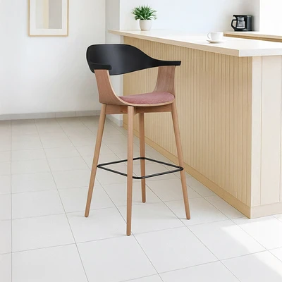 Gambar Informa Sorai Kursi Bar Fabric - Pink/Kayu Natural
