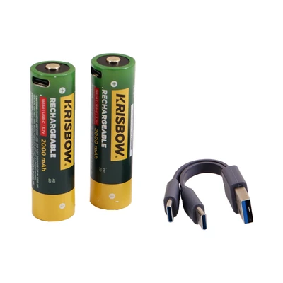 Gambar Krisbow Baterai Rechargeable USB-C 18650 3.7V Set 2 pcs - Hijau