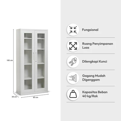 Gambar Informa Gavin Kabinet Kantor 2 Pintu Kaca Ayun Metal High - Putih