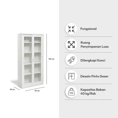 Gambar Informa Gavin Kabinet Kantor 2 Pintu Kaca Geser Metal High - Putih