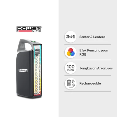 Gambar Powerlite Lampu Senter & Lentera Darurat LED RGB 10 Watt 1000 Lumen - Hitam