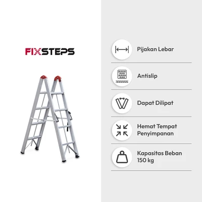 Gambar Fixsteps 1.5 Mtr Tangga Lipat Aluminium Stick 2X4 Step - Silver