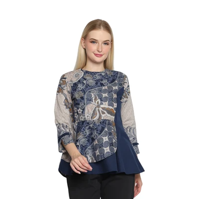 Gambar Aksa Ukuran L Blus Wanita Willa - Abu-Abu/Biru Navy