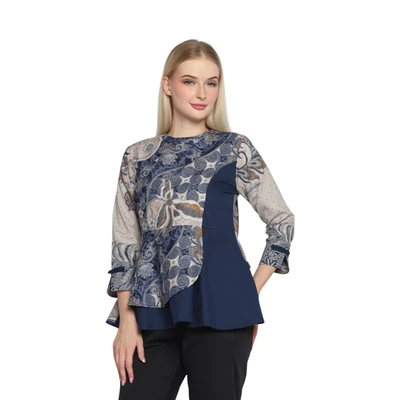 Gambar Aksa Ukuran XXL Blus Wanita Willa - Abu-Abu/Biru Navy