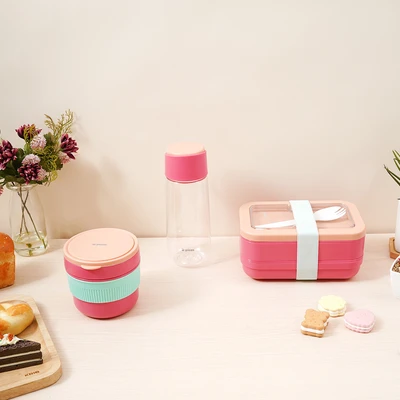 Gambar Picas Lunchie Kotak Makan Plastik Set 4 pcs - Pink