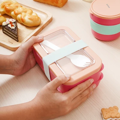 Gambar Picas Lunchie Kotak Makan Plastik Set 4 pcs - Pink