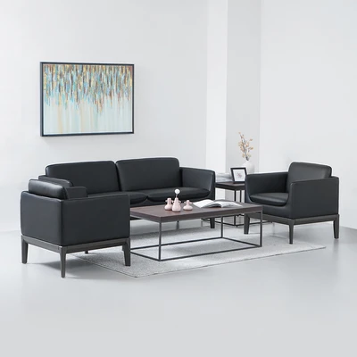 Gambar Sieben Keegan Sofa Kulit 1 & 3 Seater Set 3 pcs - Hitam