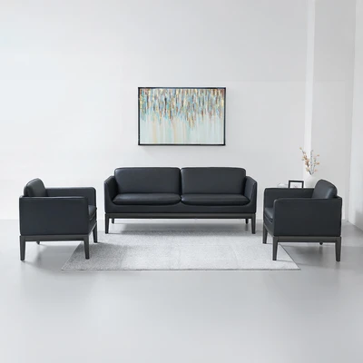 Gambar Sieben Keegan Sofa Kulit 1 & 3 Seater Set 3 pcs - Hitam