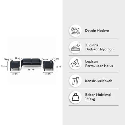 Gambar Sieben Keegan Sofa Kulit 1 & 3 Seater Set 3 pcs - Hitam