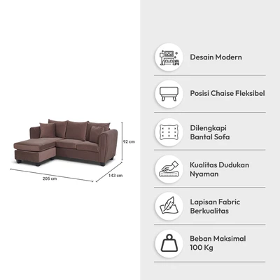 Gambar Informa Lufkin Sofa Sudut Fabric - Cokelat Tua