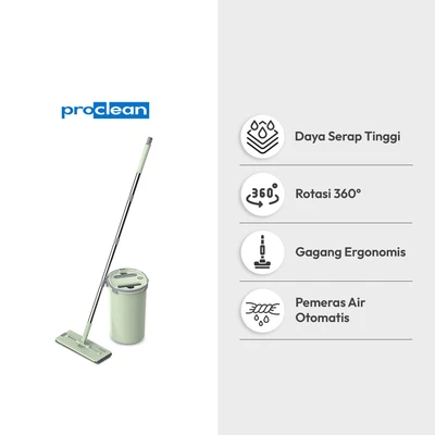 Gambar Proclean Set Alat Pel Squeeze Dengan Ember Peras - Hijau