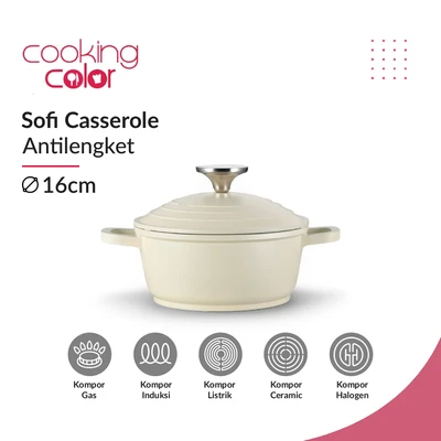 Gambar Cooking Color Sofi Panci Casserole Greblon C2 16 cm - Krem