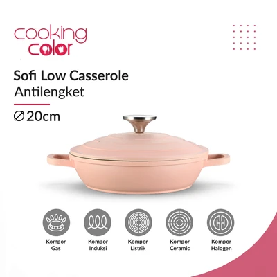 Gambar Cooking Color Sofi Panci Casserole Low Greblon C2 20 cm - Pink