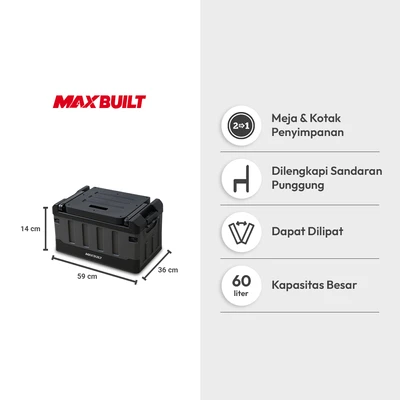 Gambar Maxbuilt Kotak Penyimpanan Multifungsi Dengan Backrest 59x36x33 cm - Hitam