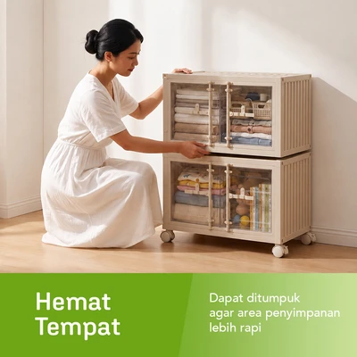 Gambar Stora Kotak Penyimpanan Lipat 59.5x32.5x36.5 cm - Krem Ivory