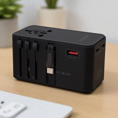 Gambar Krisbow Travel Adaptor 1 USB-A & 2 USB-C 100 Watt - Hitam