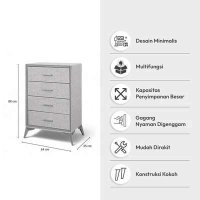 Gambar Informa Frany Laci Penyimpanan 4 Tingkat 64x35x88 cm - Abu-Abu