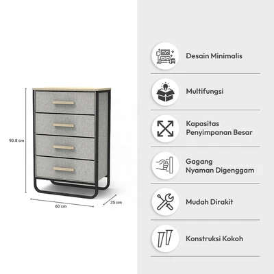 Gambar Informa Fredie Laci Penyimpanan 4 Tingkat 60x34x91.8 cm - Abu-Abu
