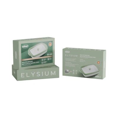 Gambar Culinart 800 ml Elysium Loyang Kaca Persegi Panjang - Putih/Hijau