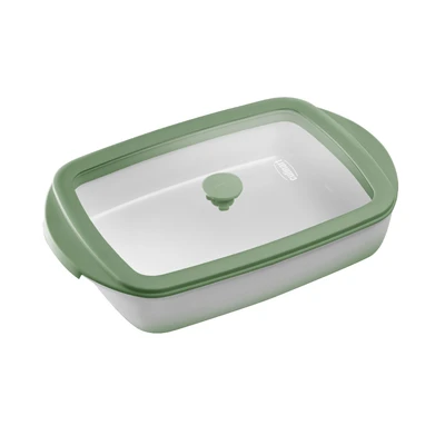 Gambar Culinart Elysium Loyang Kaca Persegi Panjang 3.6 Liter - Putih/Hijau