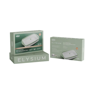 Gambar Culinart Elysium Loyang Kaca Persegi Panjang 3.6 Liter - Putih/Hijau