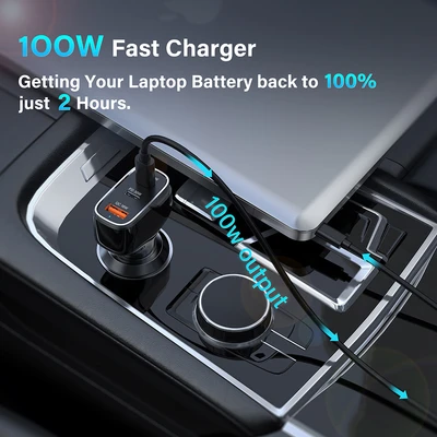 Gambar Otto Klasse Charger Mobil 1 USB  & 2 Type C Hub 138 Watt - Hitam