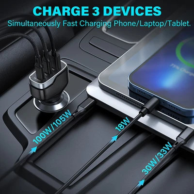 Gambar Otto Klasse Charger Mobil 1 USB  & 2 Type C Hub 138 Watt - Hitam