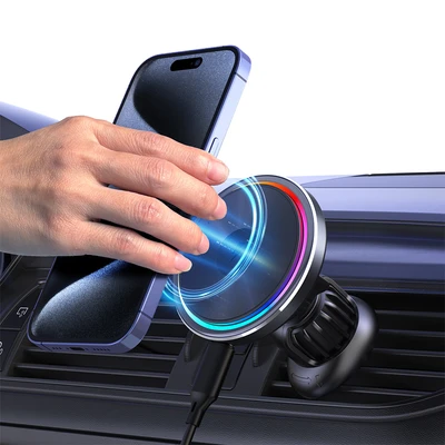 Gambar Otto Klasse Wireless Charger LED Magnet Dengan Holder - Hitam