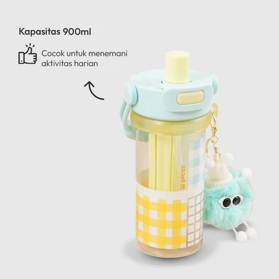 Gambar Picas Dopamine Dolly Botol Minum Plastik 900 ml - Biru/Kuning