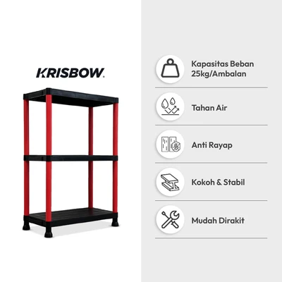 Gambar Krisbow Vienna Rak Penyimpanan 3 Tingkat 61x31x91 cm - Hitam/Merah
