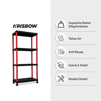 Gambar Krisbow Vienna Rak Penyimpanan 4 Tingkat 61x31x131 cm - Hitam/Merah