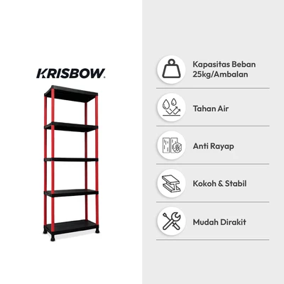 Gambar Krisbow Vienna Rak Penyimpanan 5 Tingkat 61x31x171 cm - Hitam/Merah