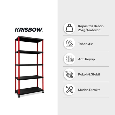 Gambar Krisbow Vienna Rak Penyimpanan 5 Tingkat 90x40x180 cm - Hitam/Merah