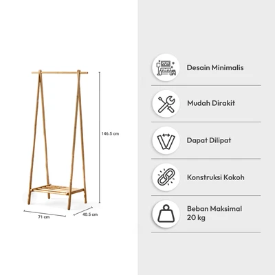 Gambar Informa Kenji Gantungan Pakaian Bambu 71x41x147 cm - Cokelat
