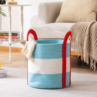 Gambar Informa Keranjang Penyimpanan 3 Tone Tali Katun 35x35 cm - Biru/Putih