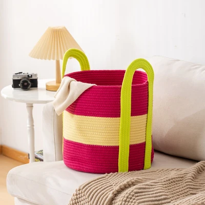 Gambar Informa Keranjang Penyimpanan 3 Tone Tali Katun 35x35 cm - Pink/Krem