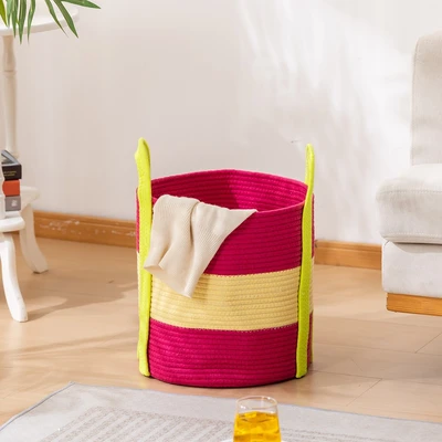 Gambar Informa Keranjang Penyimpanan 3 Tone Tali Katun 35x35 cm - Pink/Krem