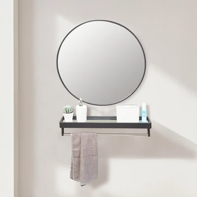 Gambar Informa Rak Dinding Kamar Mandi Dengan Cermin 40 cm - Hitam