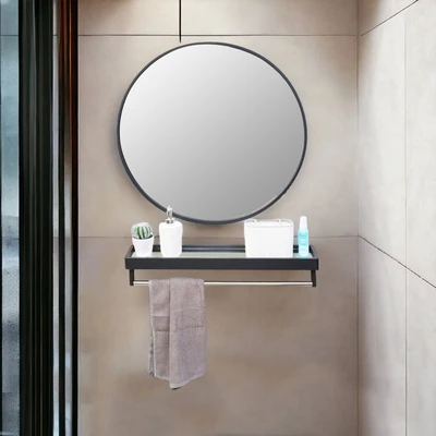 Gambar Informa Rak Dinding Kamar Mandi Dengan Cermin 60 cm - Hitam