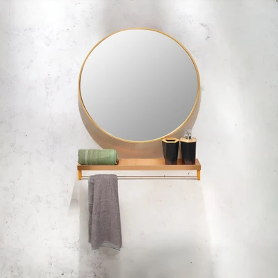 Gambar Informa Rak Dinding Kamar Mandi Dengan Cermin 60 cm - Gold