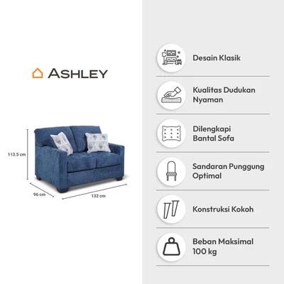 Gambar Ashley Mahoney-2 Sofa Fabric 2 Seater - Biru Navy