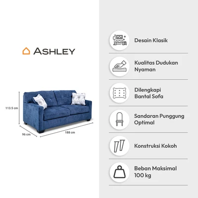 Gambar Ashley Mahoney-2 Sofa Fabric 3 Seater - Biru Navy