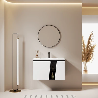 Gambar Acroz Calma Set Kabinet Kamar Mandi PVC - Hitam/Putih