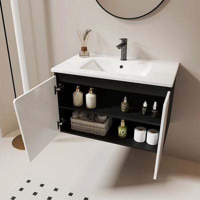 Gambar Acroz Calma Set Kabinet Kamar Mandi PVC - Hitam/Putih