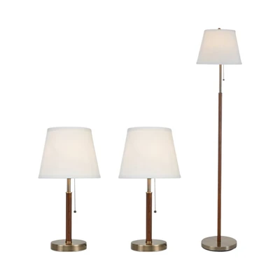 Gambar Eglare Lustre Lampu Meja & Lampu Lantai Brass Set 3 pcs - Cokelat Walnut/Putih
