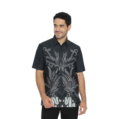 Gambar Hadinata Ukuran M Kemeja Batik Pria Ranvir - Hitam